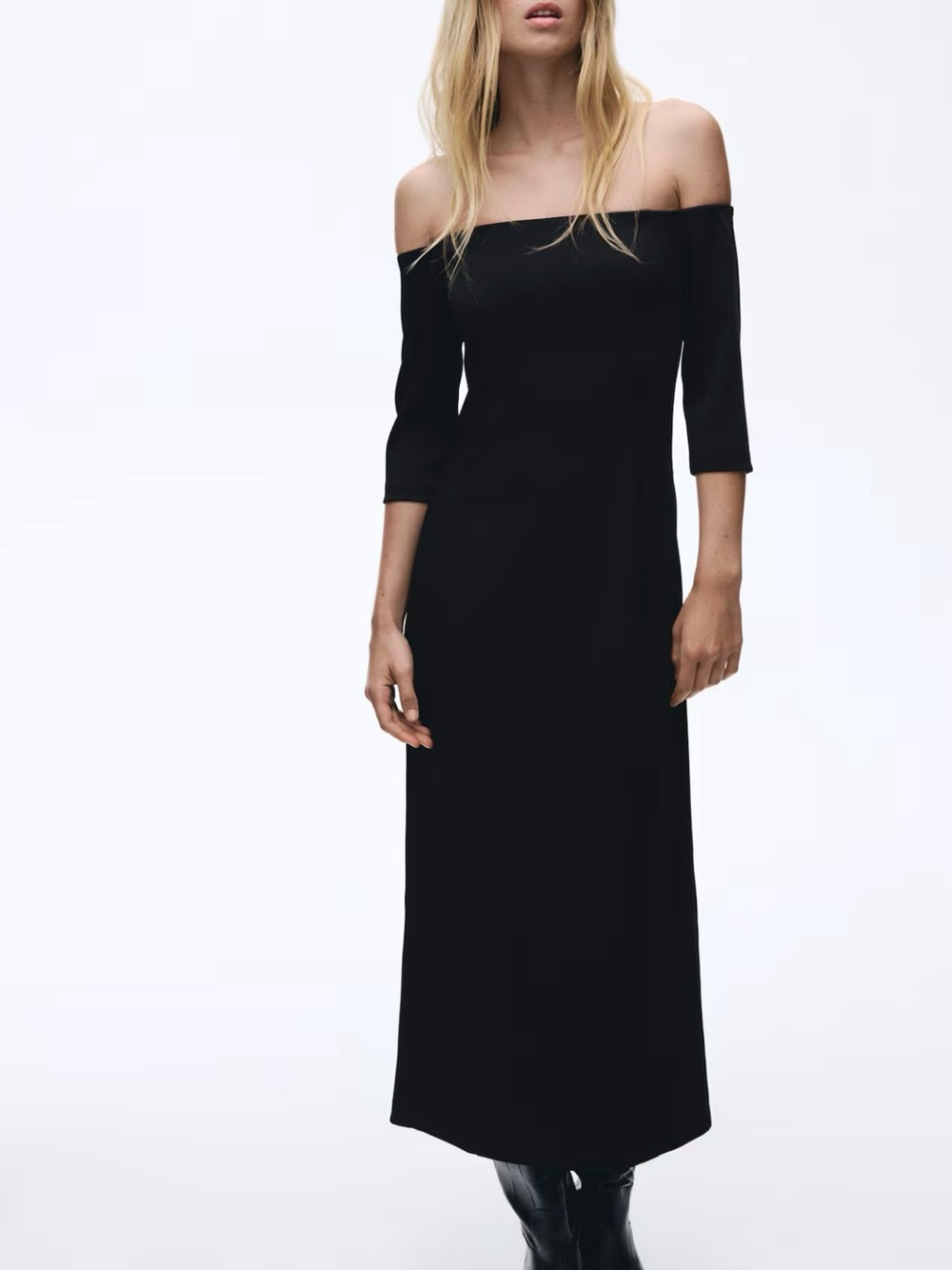 H&M Off-Shoulder Black Midi Dress